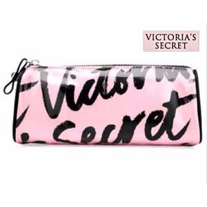 Nwt Victoria's Secret Signature Pink White Case Cosmetic Makeup Dots Lined Bag